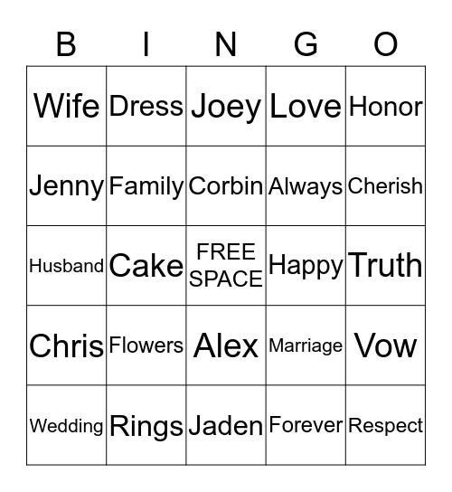 Chris and Jenn's Bingo Card