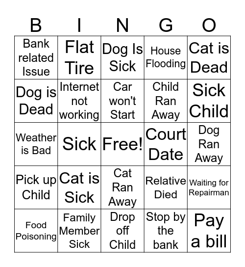 Call Out Bingo Card