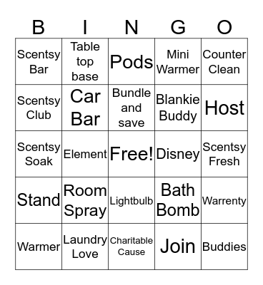 Scentsy Bingo Card