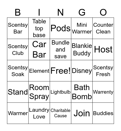 Scentsy Bingo Card