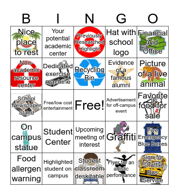 College Visit Bingo Card
