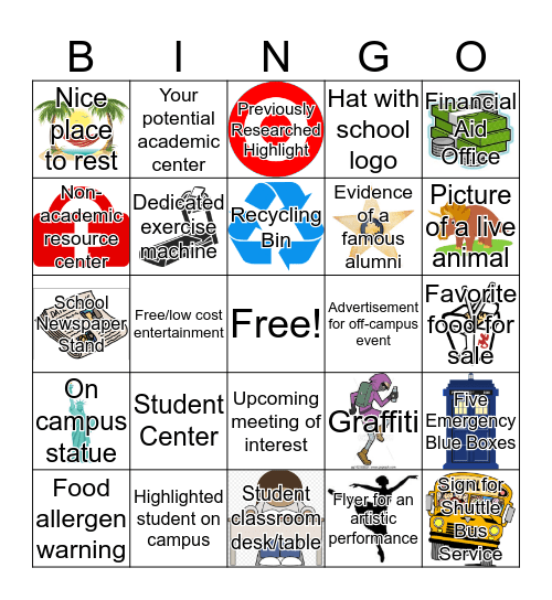 College Visit Bingo Card