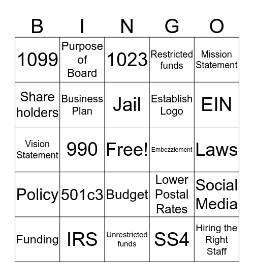Non-profit Bingo Card