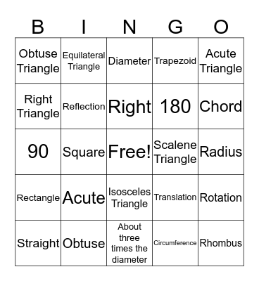 Geometry Bingo Card