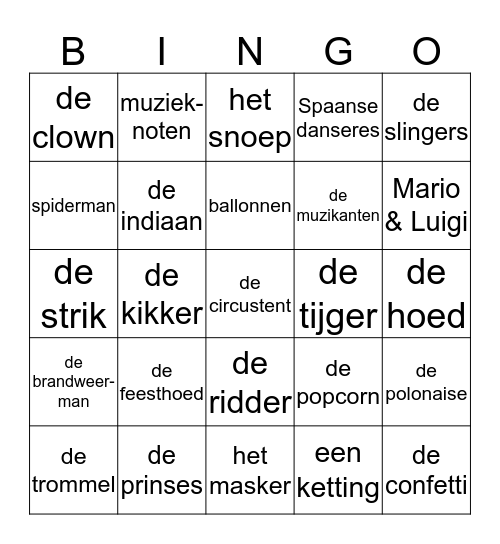 Carnaval Bingo Card