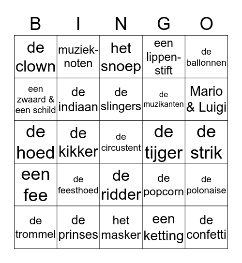 Carnaval Bingo Card