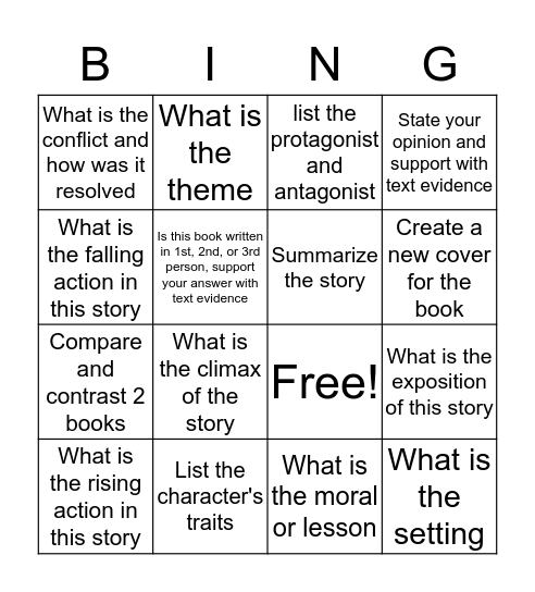 Reading Bingo Card