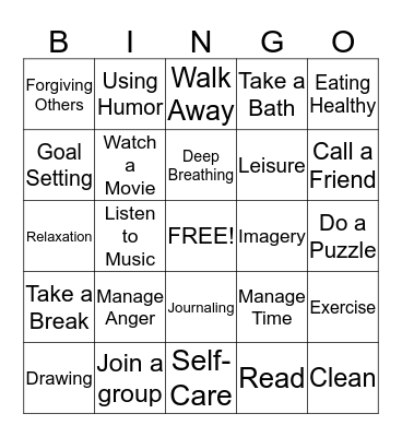 Coping Skills Bingo Card