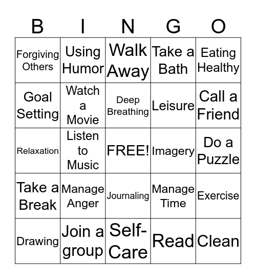 Coping Skills Bingo Card