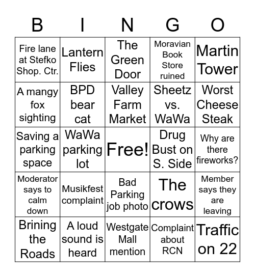 Complainers of Bethlehem Bingo Card