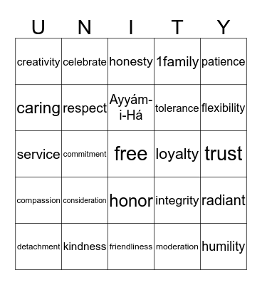 Bahá'í Bingo Card