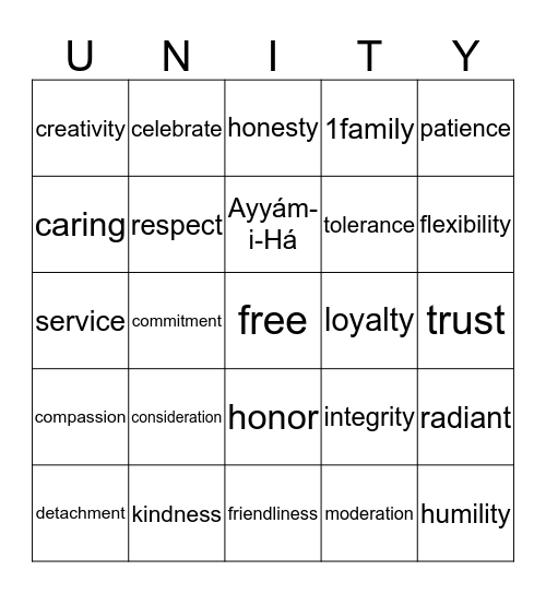 Bahá'í Bingo Card