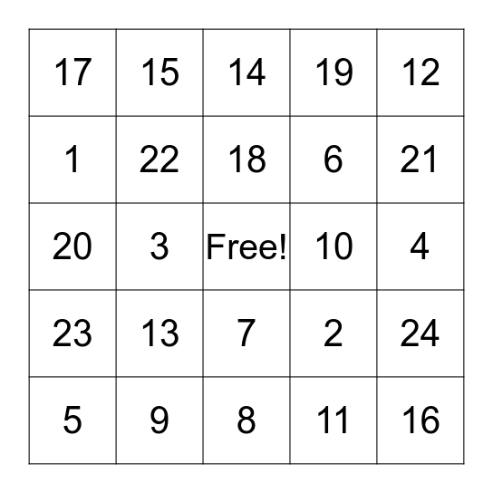 Oral Health Bingo Card