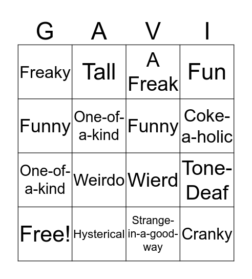 Gavi Bingo Card