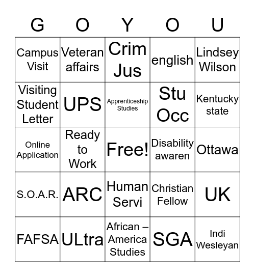 Go You! Bingo Card