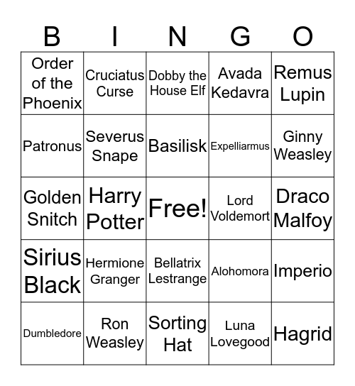 Harry Potter Bingo Card