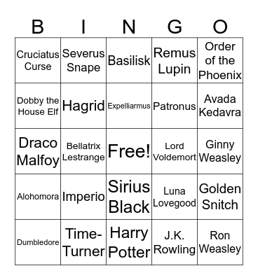 Harry Potter Bingo Card