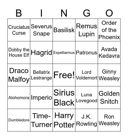 Harry Potter Bingo Card