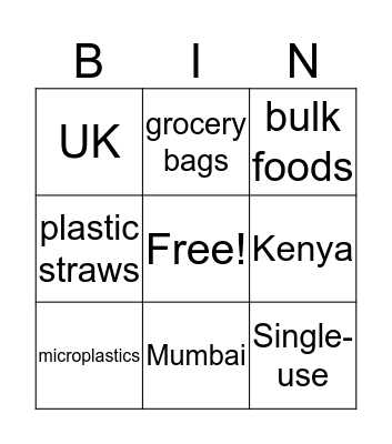 Plastics Bingo Card