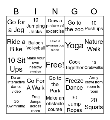 Let's Get Physical  Bingo Card