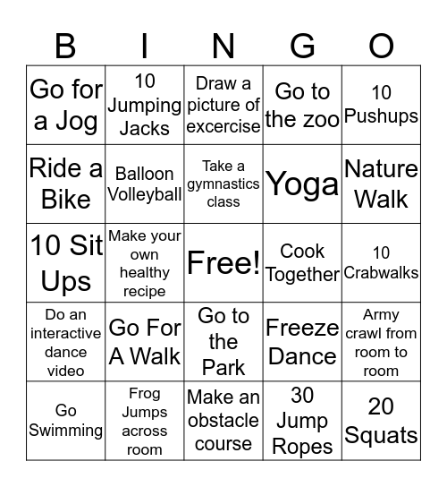Let's Get Physical  Bingo Card
