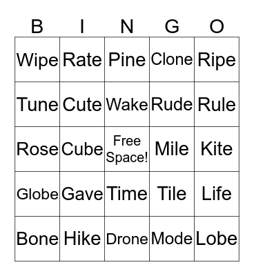 CVCe Bingo Card