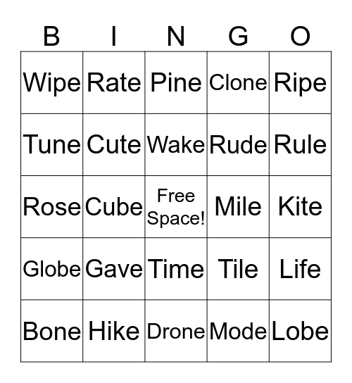 CVCe Bingo Card