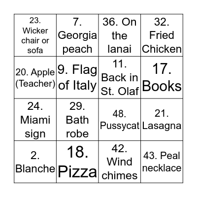 Golden Girls Bingo Card
