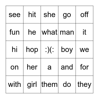 SIGHT WORDS Bingo Card