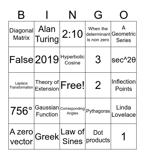 Math Bingo Card