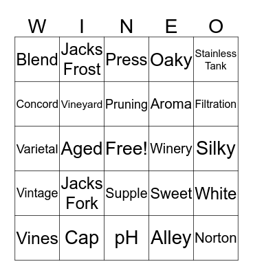 Viandel Vineyard Bingo Card