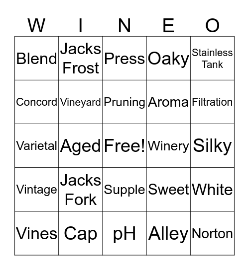 Viandel Vineyard Bingo Card