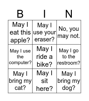 May I Sit Here? Bingo Card