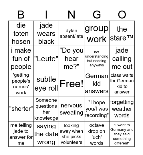 German 402 Bingo Card