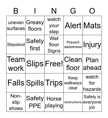 TDR Slip, Trips& Falls Bingo Card