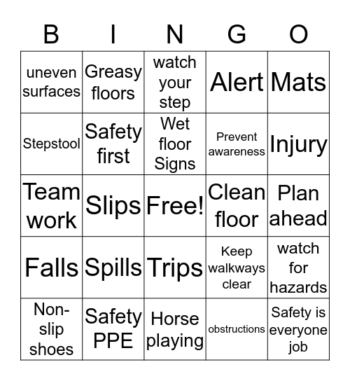 TDR Slip, Trips& Falls Bingo Card