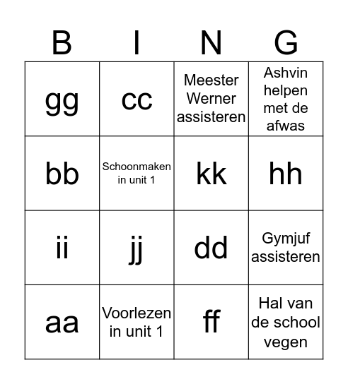 Klusjesbingo groep 8 Bingo Card