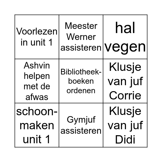 Klusjesbingo groep 8 Bingo Card