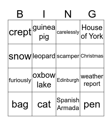 Vocabulary Bingo Card