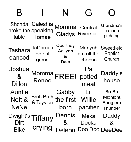 Gray Family Bingo  Bingo Card