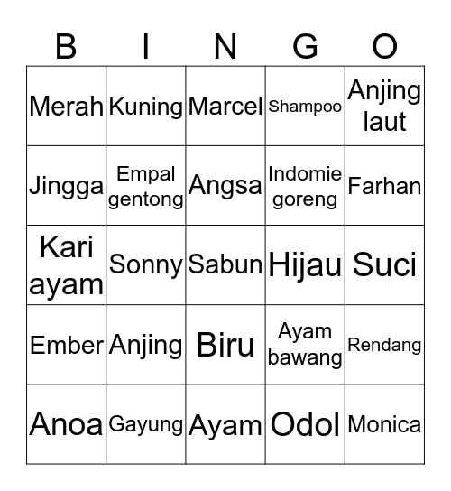 Acal cantik Bingo Card