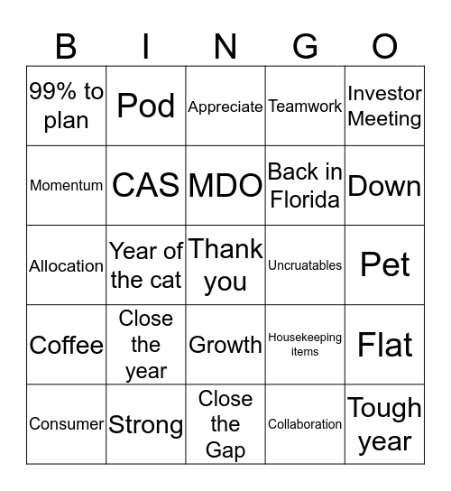 Opening Session Bingo Card