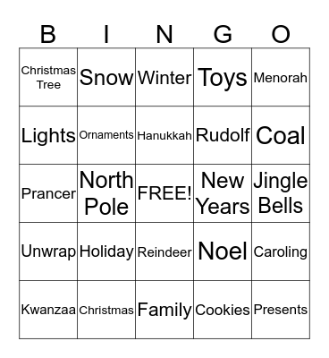 Holiday Bingo  Bingo Card