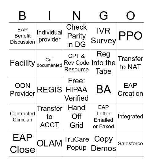 New Hire Bingo! Bingo Card