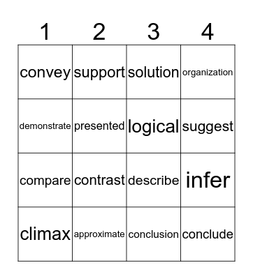 STAAR Vocabulary Bingo Card