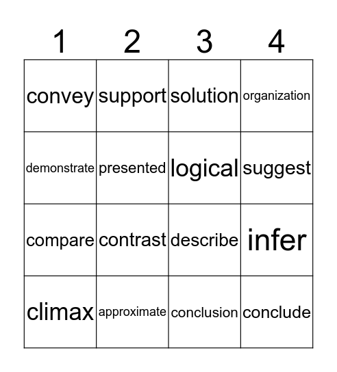 STAAR Vocabulary Bingo Card