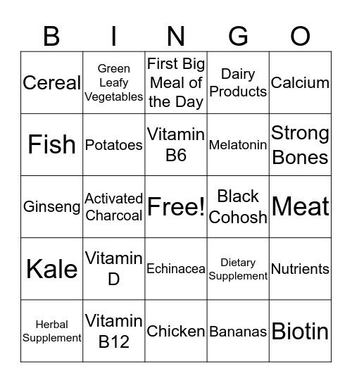 Supplement Bingo! Bingo Card