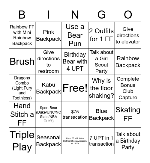 March Madness Bingo Card