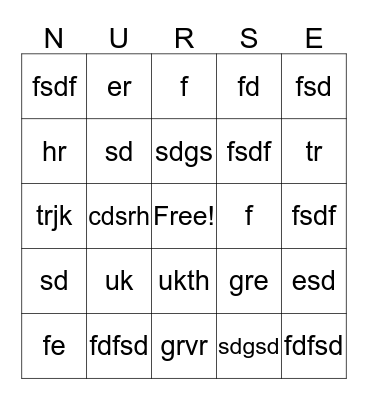 Nurse Bingo Card