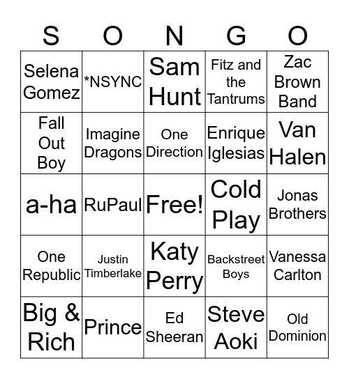 Songo Bingo Card